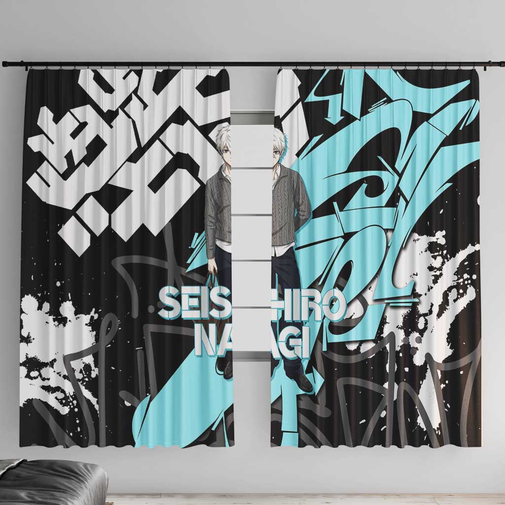 Seishiro Nagi Blue Lock Window Curtain Light Blue Graffiti Anime Style