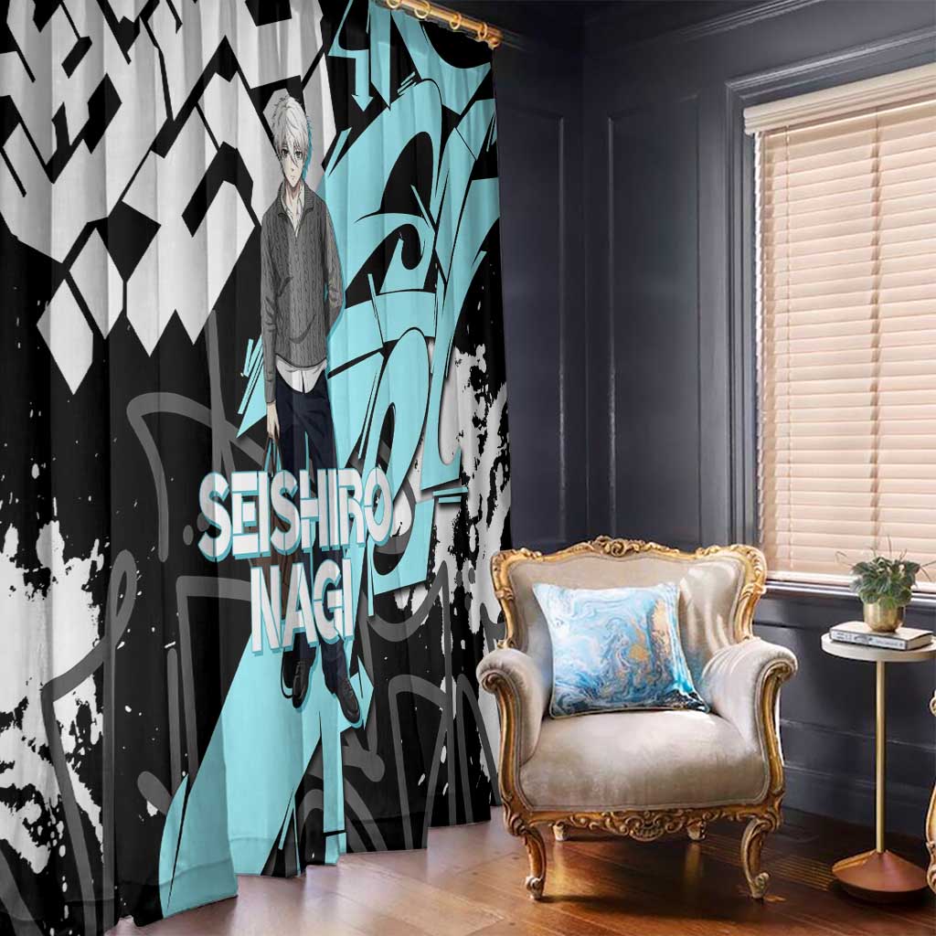 Seishiro Nagi Blue Lock Window Curtain Light Blue Graffiti Anime Style