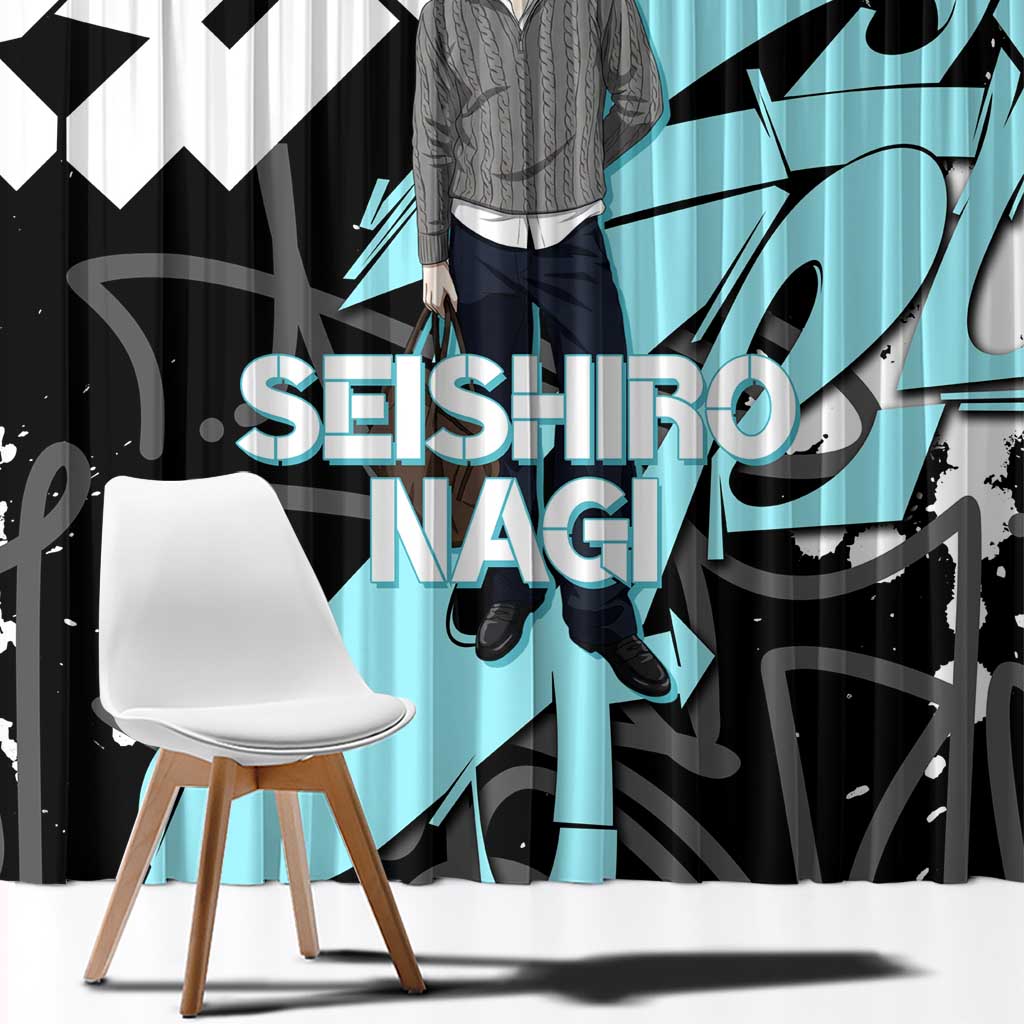 Seishiro Nagi Blue Lock Window Curtain Light Blue Graffiti Anime Style