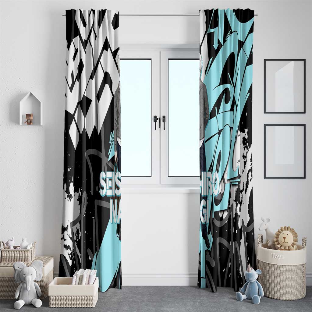 Seishiro Nagi Blue Lock Window Curtain Light Blue Graffiti Anime Style