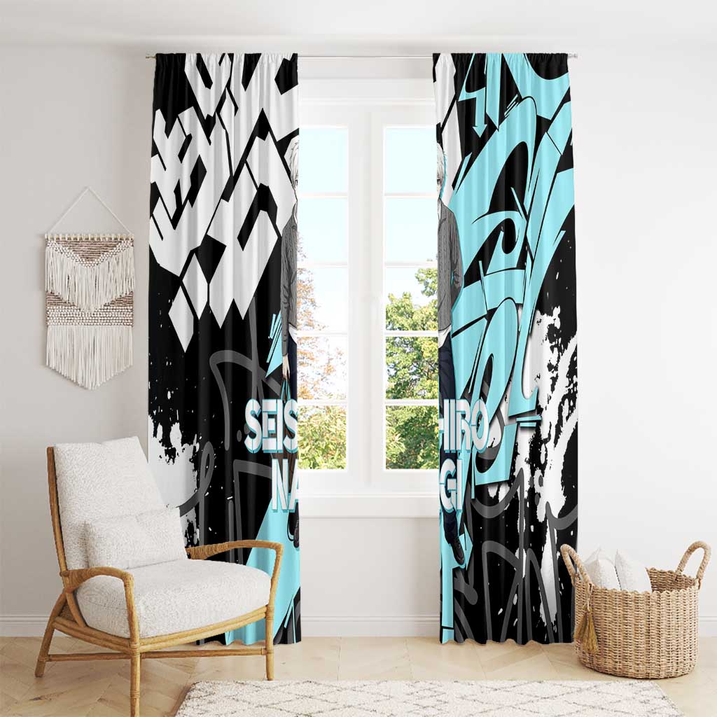 Seishiro Nagi Blue Lock Window Curtain Light Blue Graffiti Anime Style
