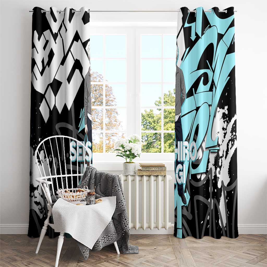 Seishiro Nagi Blue Lock Window Curtain Light Blue Graffiti Anime Style