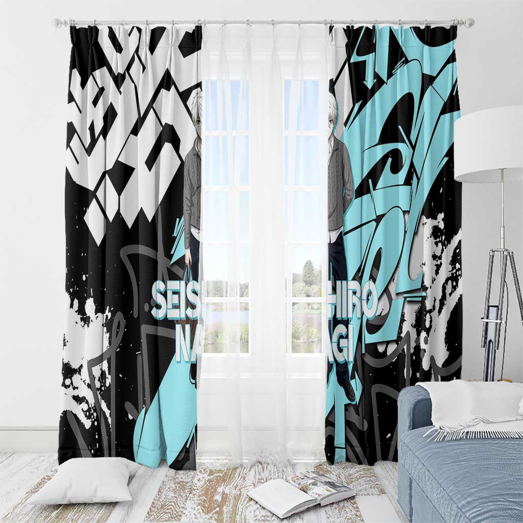 Seishiro Nagi Blue Lock Window Curtain Light Blue Graffiti Anime Style