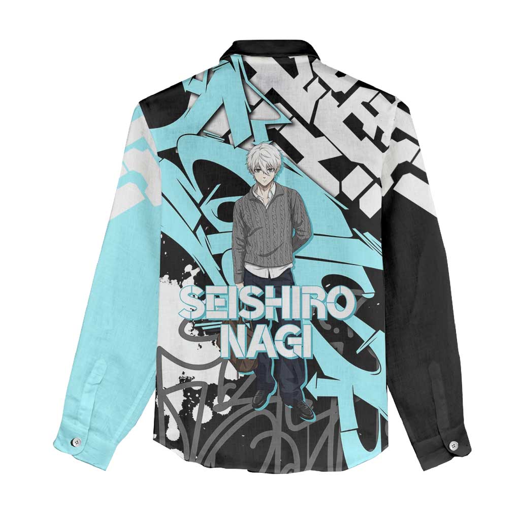 Seishiro Nagi Blue Lock Women Casual Shirt Light Blue Graffiti Anime Style