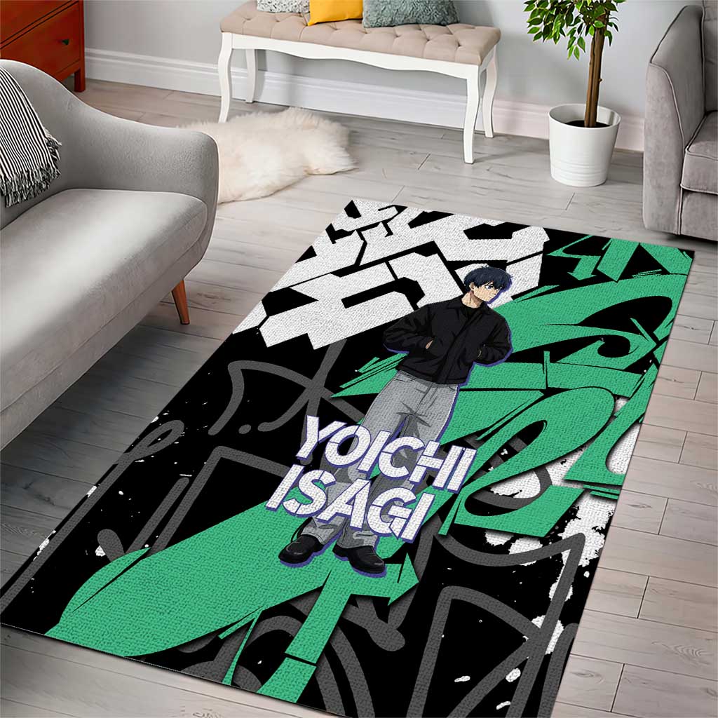Yoichi Isagi Blue Lock Area Rug Green Graffiti Anime Aesthetic