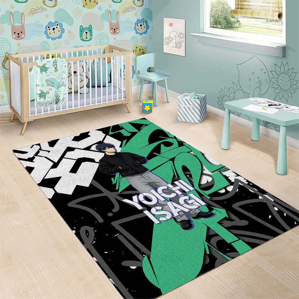 Yoichi Isagi Blue Lock Area Rug Green Graffiti Anime Aesthetic