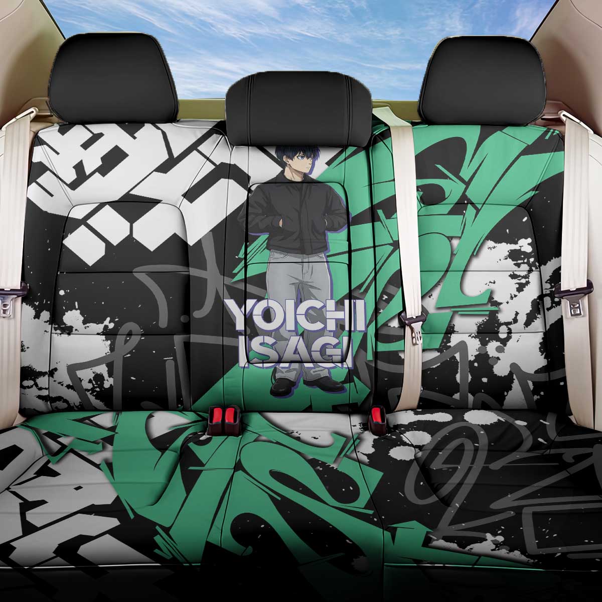 Yoichi Isagi Blue Lock Back Car Seat Cover Green Graffiti Anime Aesthetic