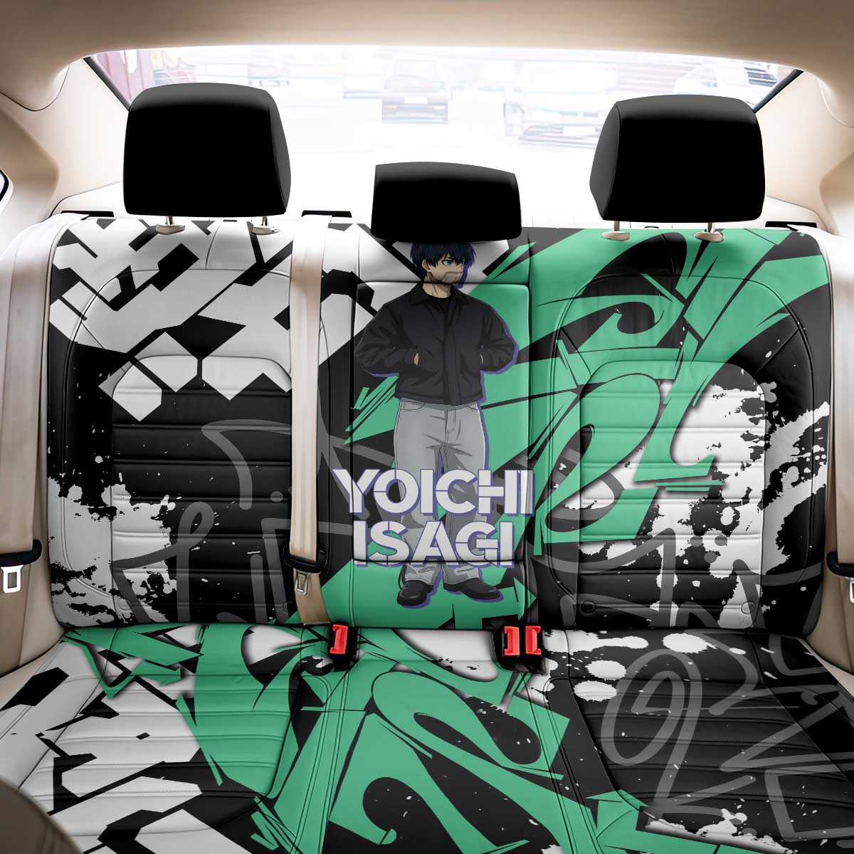 Yoichi Isagi Blue Lock Back Car Seat Cover Green Graffiti Anime Aesthetic