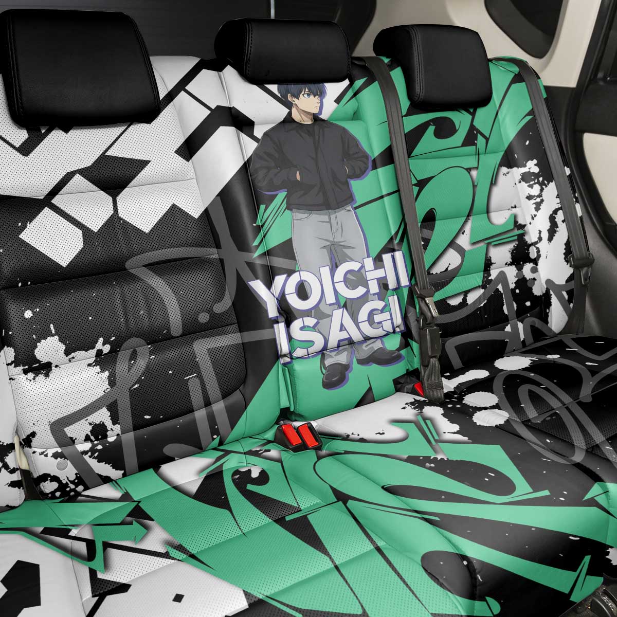 Yoichi Isagi Blue Lock Back Car Seat Cover Green Graffiti Anime Aesthetic