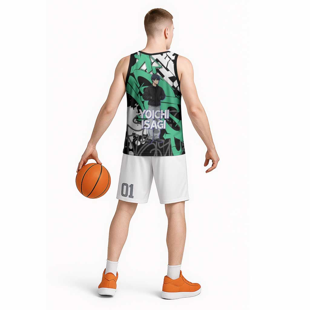 Yoichi Isagi Blue Lock Basketball Jersey Green Graffiti Anime Aesthetic