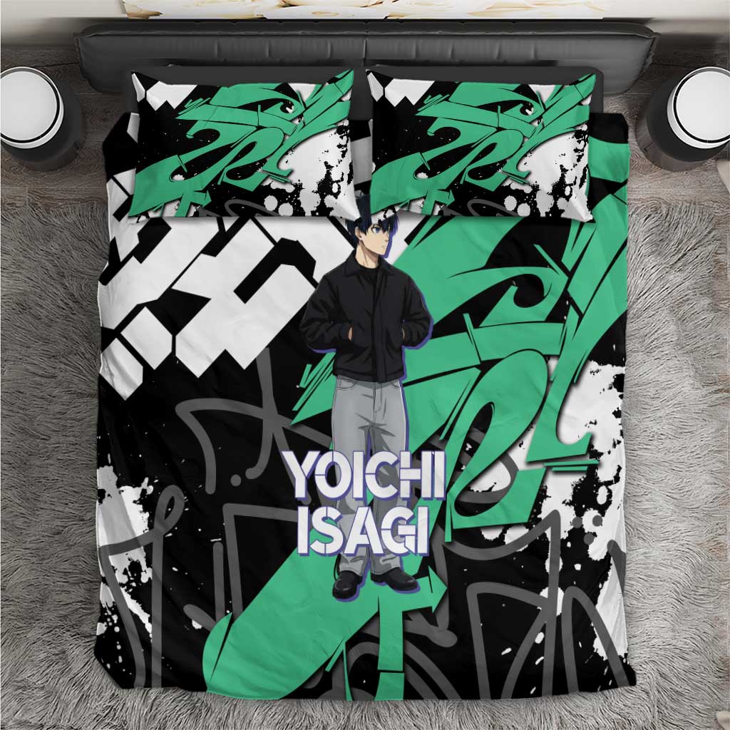 Yoichi Isagi Blue Lock Bedding Set Green Graffiti Anime Aesthetic