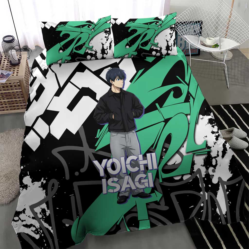 Yoichi Isagi Blue Lock Bedding Set Green Graffiti Anime Aesthetic