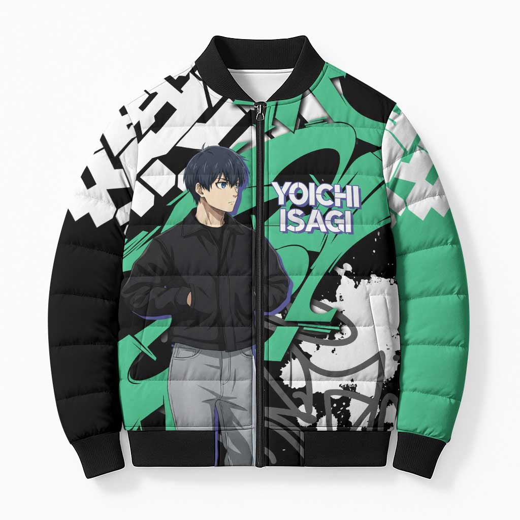 Yoichi Isagi Blue Lock Bomber Puffer Jacket Green Graffiti Anime Aesthetic