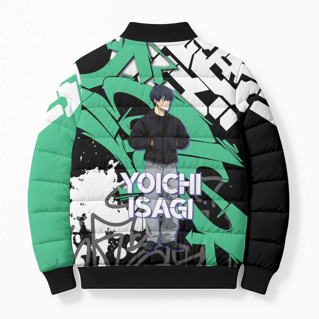 Yoichi Isagi Blue Lock Bomber Puffer Jacket Green Graffiti Anime Aesthetic
