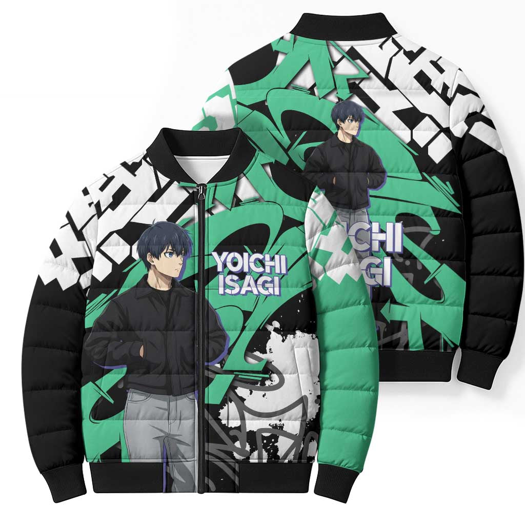 Yoichi Isagi Blue Lock Bomber Puffer Jacket Green Graffiti Anime Aesthetic