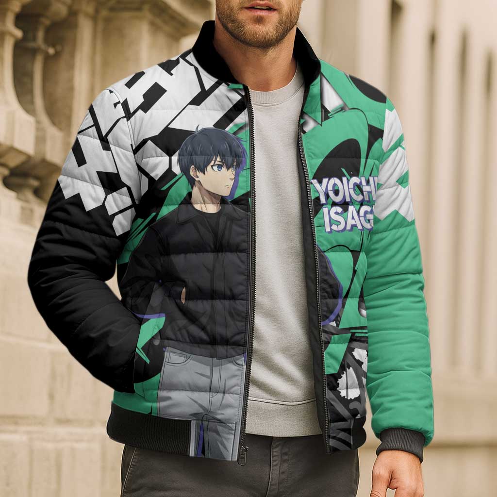 Yoichi Isagi Blue Lock Bomber Puffer Jacket Green Graffiti Anime Aesthetic