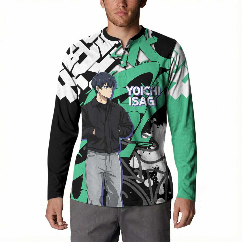 Yoichi Isagi Blue Lock Button Sweatshirt Green Graffiti Anime Aesthetic
