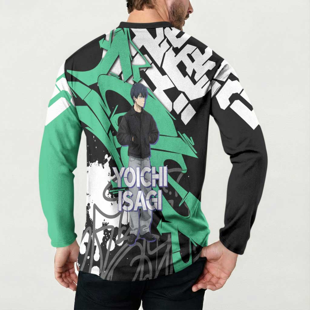 Yoichi Isagi Blue Lock Button Sweatshirt Green Graffiti Anime Aesthetic