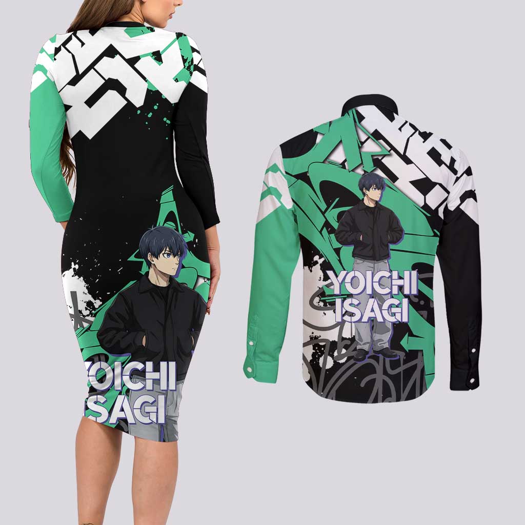 Yoichi Isagi Blue Lock Couples Matching Long Sleeve Bodycon Dress and Long Sleeve Button Shirt Green Graffiti Anime Aesthetic
