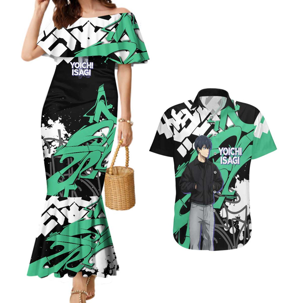 Yoichi Isagi Blue Lock Couples Matching Mermaid Dress and Hawaiian Shirt Green Graffiti Anime Aesthetic