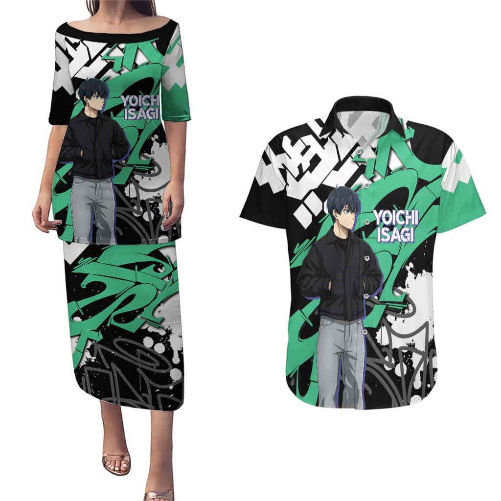Yoichi Isagi Blue Lock Couples Matching Puletasi and Hawaiian Shirt Green Graffiti Anime Aesthetic