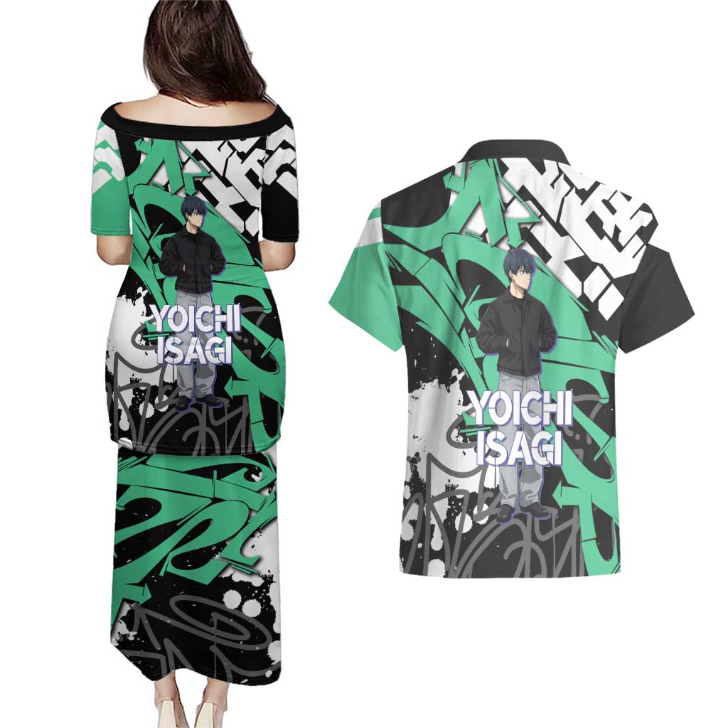 Yoichi Isagi Blue Lock Couples Matching Puletasi and Hawaiian Shirt Green Graffiti Anime Aesthetic