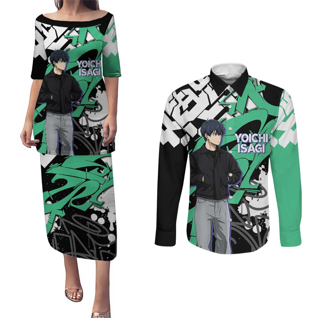 Yoichi Isagi Blue Lock Couples Matching Puletasi and Long Sleeve Button Shirt Green Graffiti Anime Aesthetic