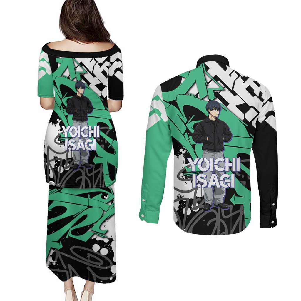 Yoichi Isagi Blue Lock Couples Matching Puletasi and Long Sleeve Button Shirt Green Graffiti Anime Aesthetic