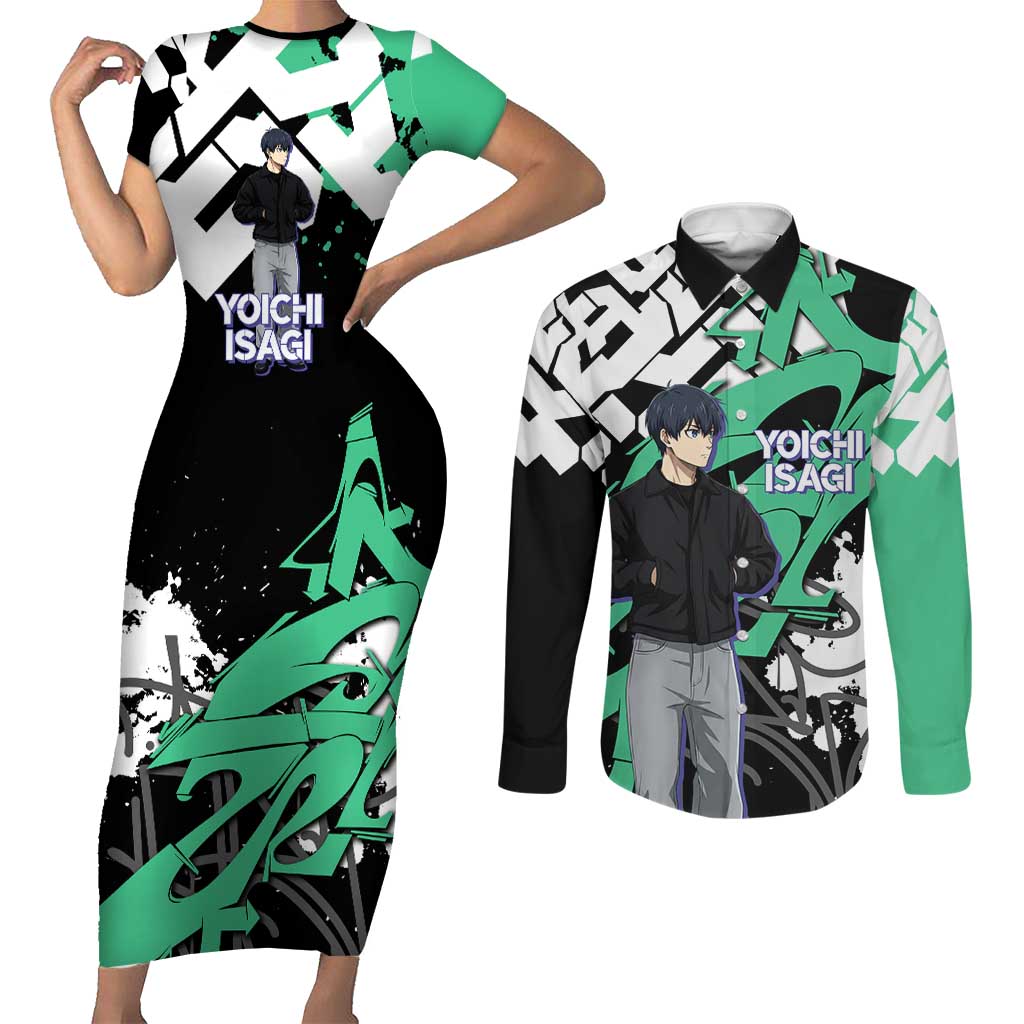 Yoichi Isagi Blue Lock Couples Matching Short Sleeve Bodycon Dress and Long Sleeve Button Shirt Green Graffiti Anime Aesthetic