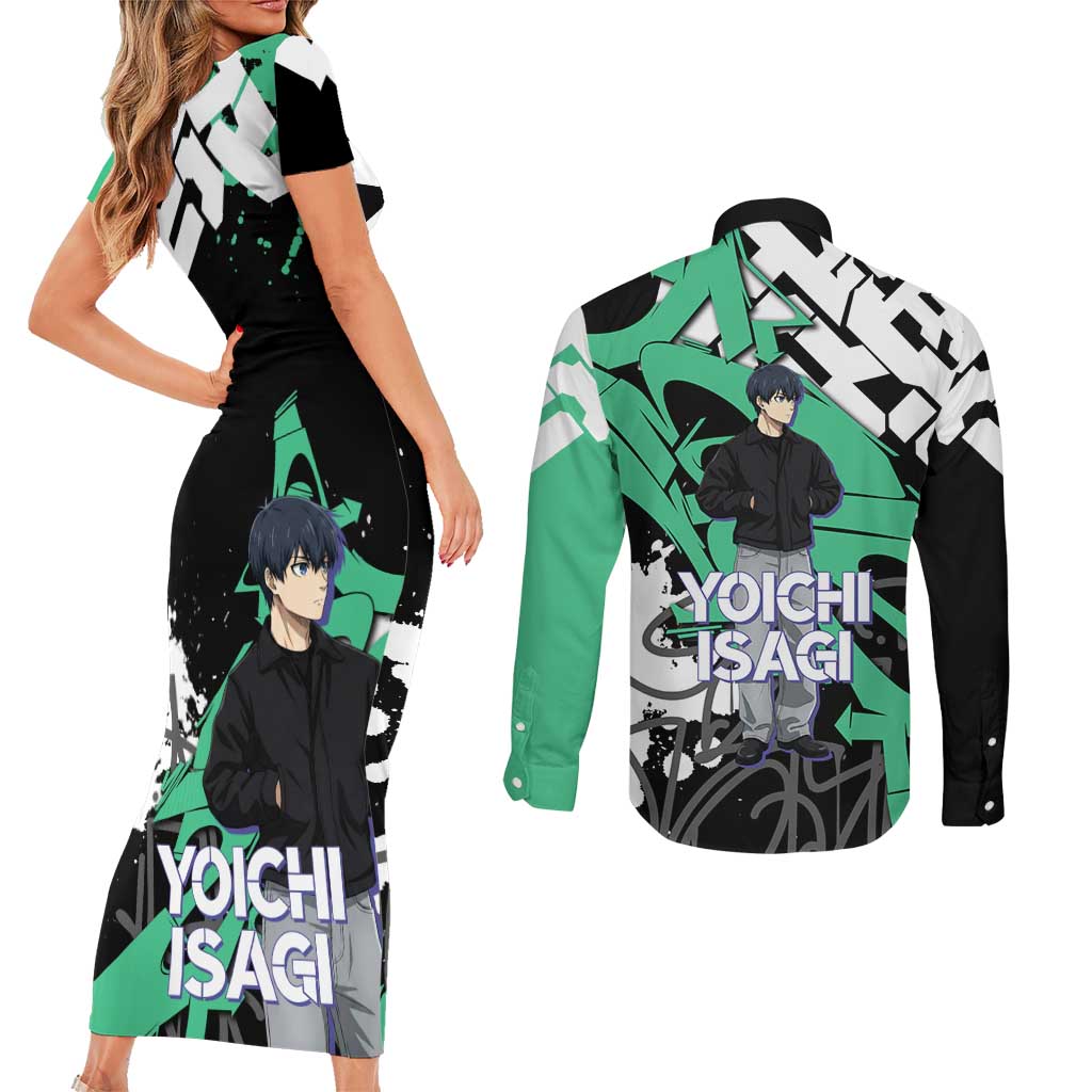 Yoichi Isagi Blue Lock Couples Matching Short Sleeve Bodycon Dress and Long Sleeve Button Shirt Green Graffiti Anime Aesthetic