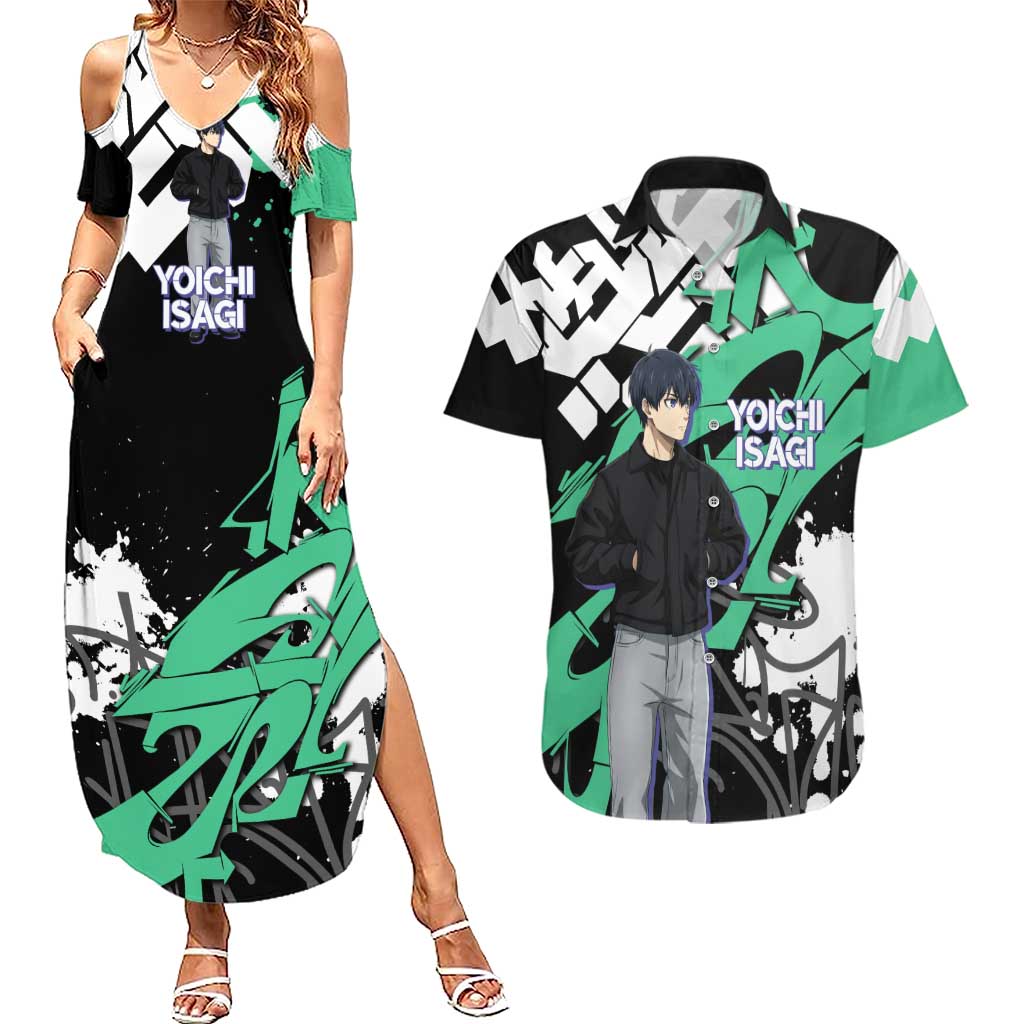 Yoichi Isagi Blue Lock Couples Matching Summer Maxi Dress and Hawaiian Shirt Green Graffiti Anime Aesthetic