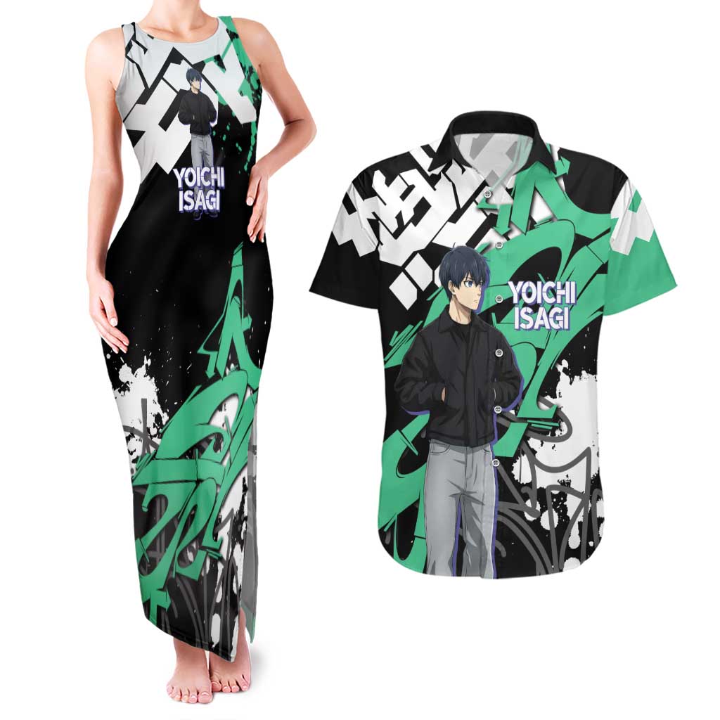 Yoichi Isagi Blue Lock Couples Matching Tank Maxi Dress and Hawaiian Shirt Green Graffiti Anime Aesthetic