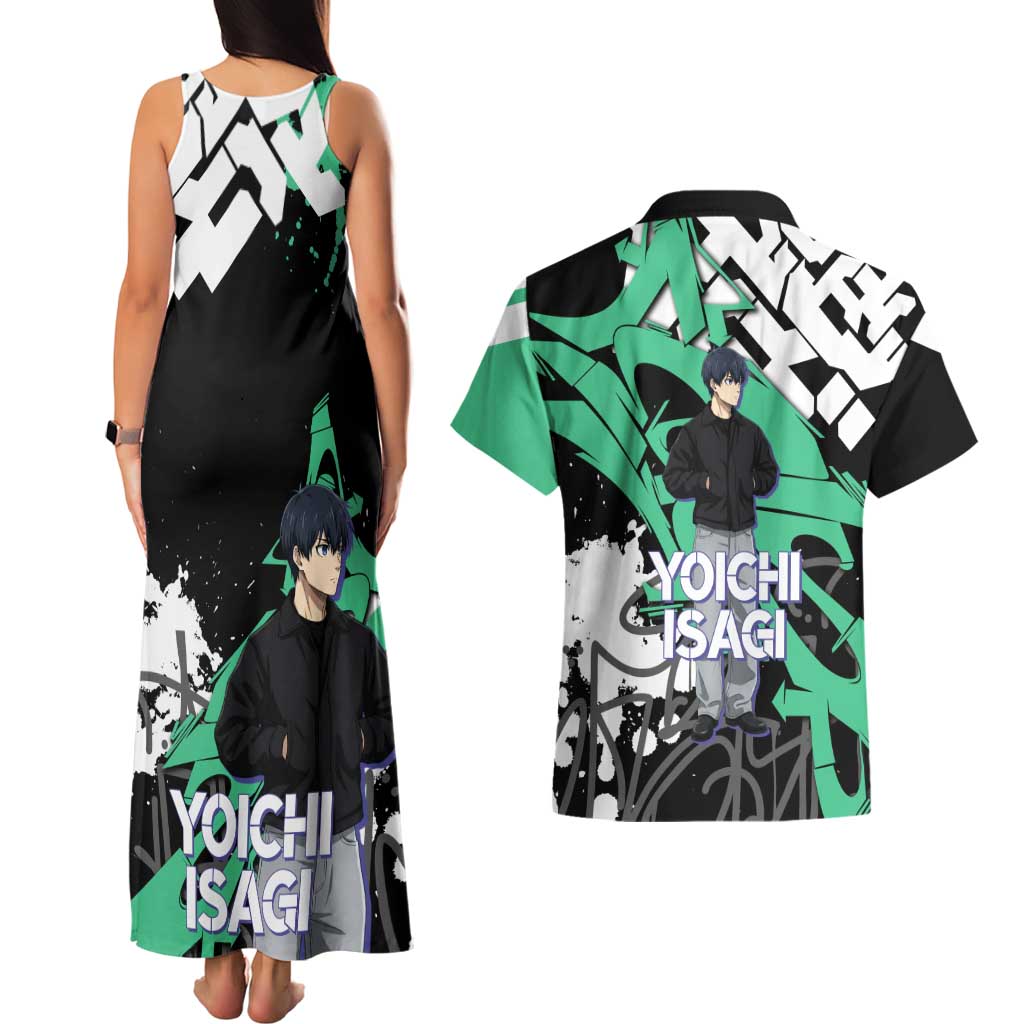 Yoichi Isagi Blue Lock Couples Matching Tank Maxi Dress and Hawaiian Shirt Green Graffiti Anime Aesthetic