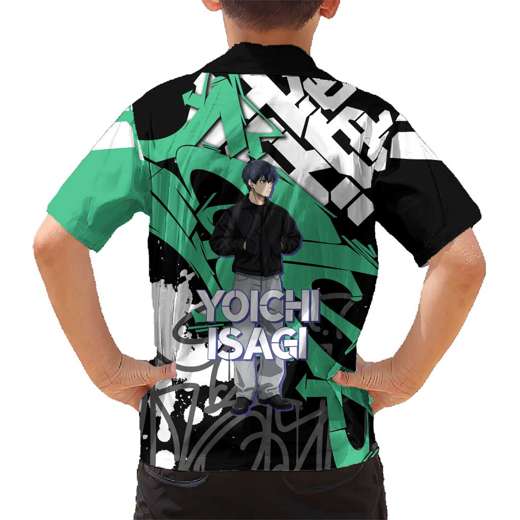 Yoichi Isagi Blue Lock Family Matching Off Shoulder Maxi Dress and Hawaiian Shirt Green Graffiti Anime Aesthetic