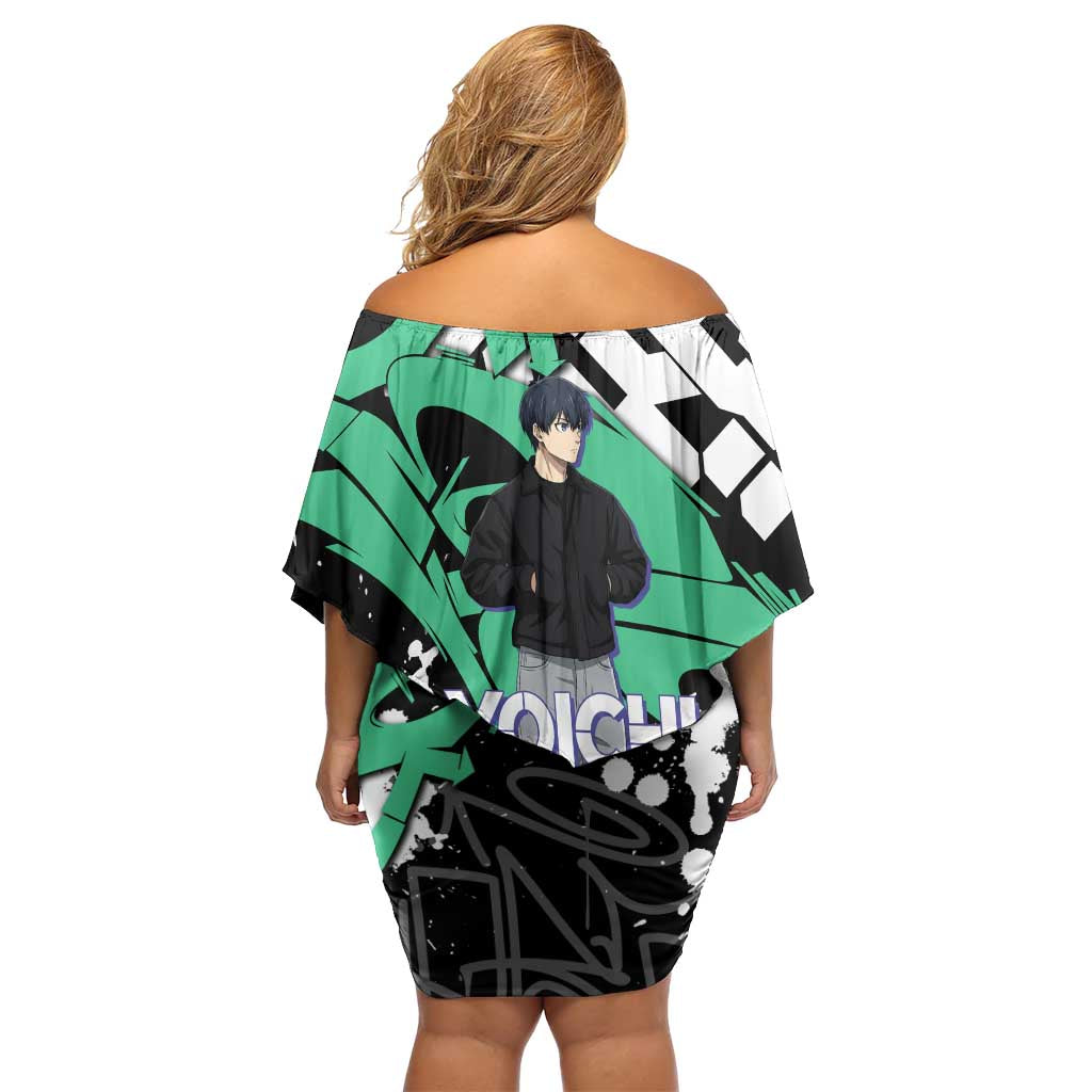Yoichi Isagi Blue Lock Family Matching Off Shoulder Short Dress and Hawaiian Shirt Green Graffiti Anime Aesthetic