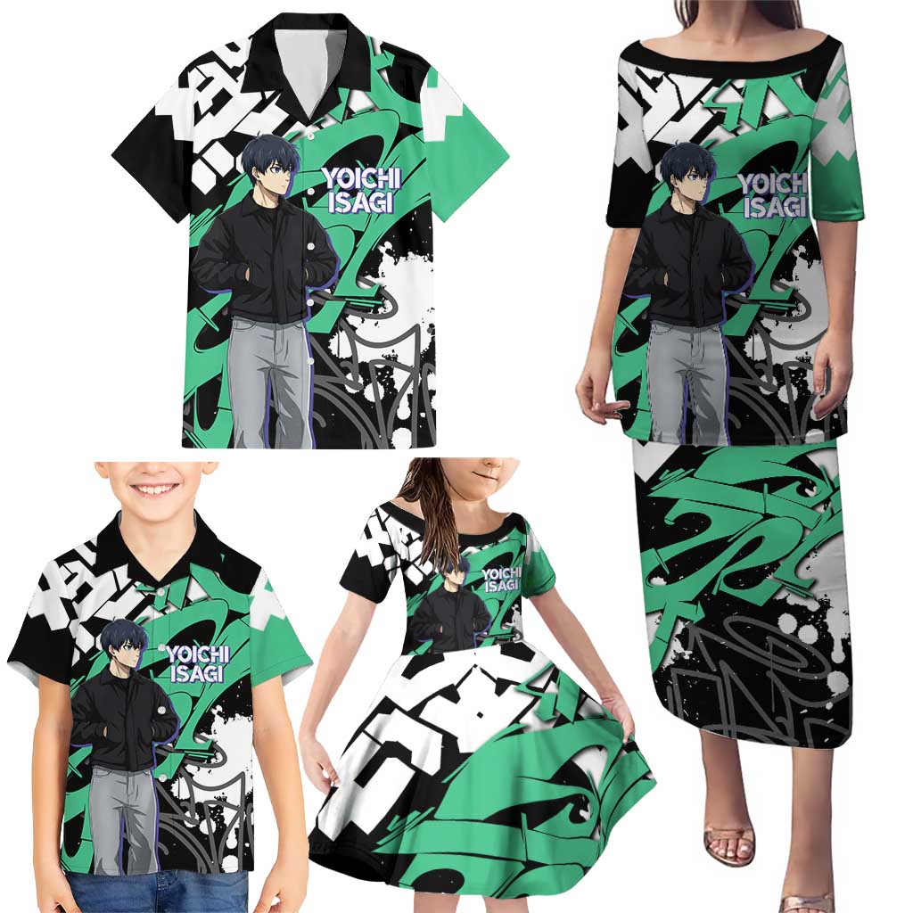Yoichi Isagi Blue Lock Family Matching Puletasi and Hawaiian Shirt Green Graffiti Anime Aesthetic