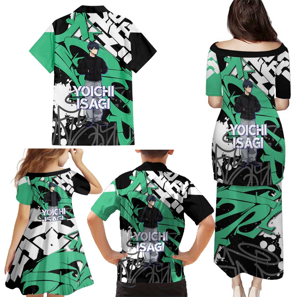 Yoichi Isagi Blue Lock Family Matching Puletasi and Hawaiian Shirt Green Graffiti Anime Aesthetic