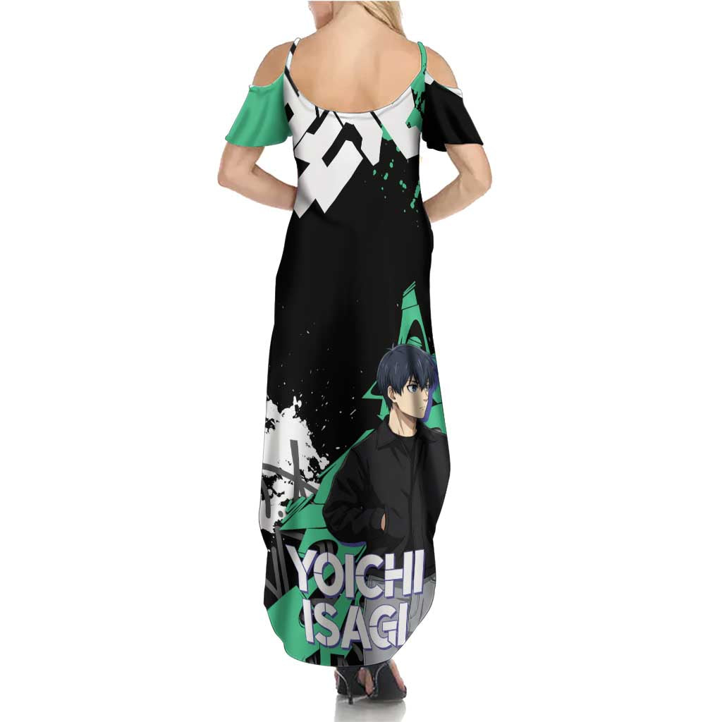 Yoichi Isagi Blue Lock Family Matching Summer Maxi Dress and Hawaiian Shirt Green Graffiti Anime Aesthetic