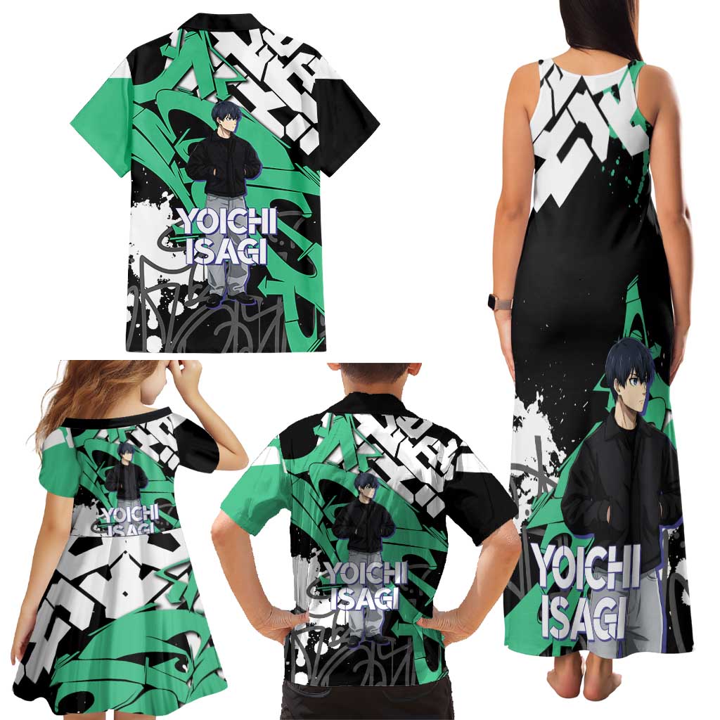 Yoichi Isagi Blue Lock Family Matching Tank Maxi Dress and Hawaiian Shirt Green Graffiti Anime Aesthetic