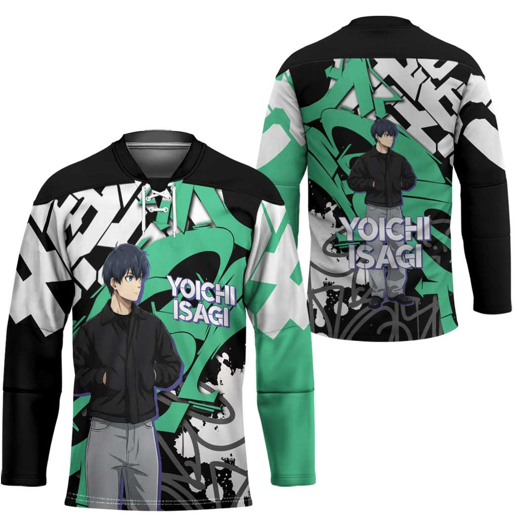 Yoichi Isagi Blue Lock Hockey Jersey Green Graffiti Anime Aesthetic