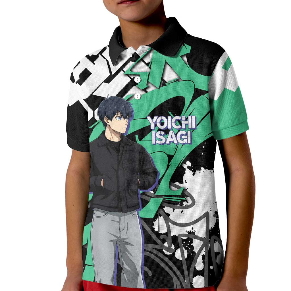 Yoichi Isagi Blue Lock Kid Polo Shirt Green Graffiti Anime Aesthetic