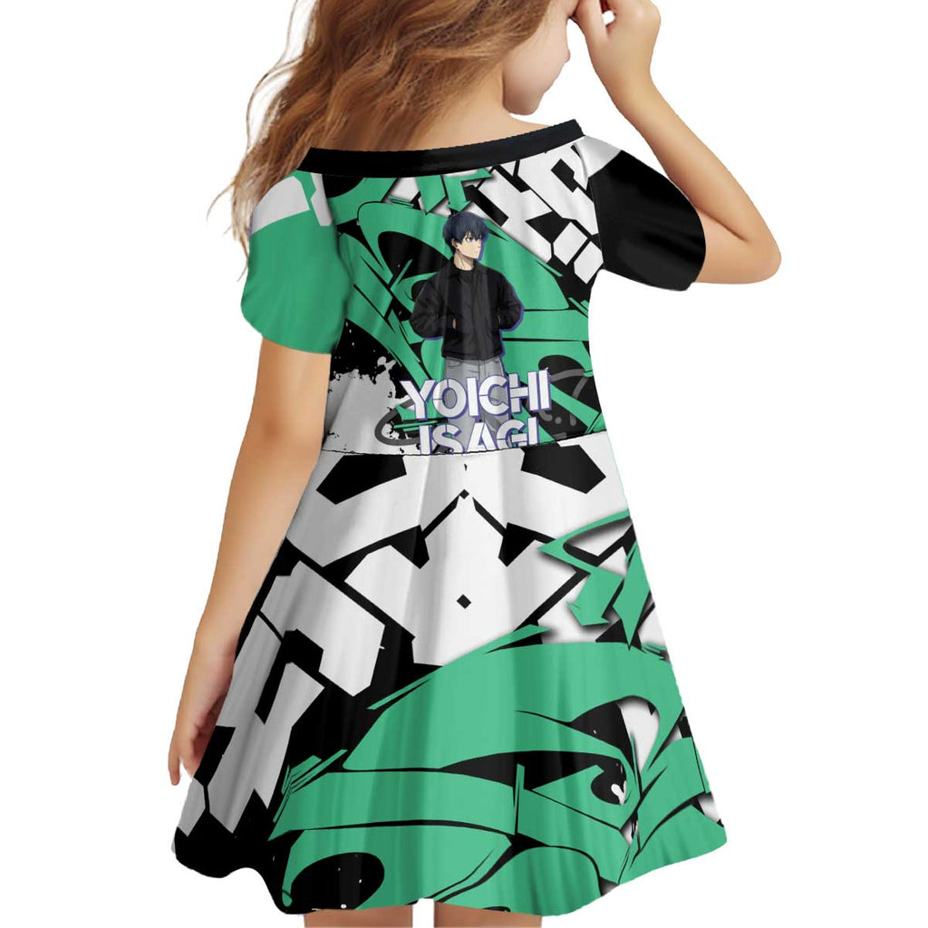 Yoichi Isagi Blue Lock Kid Short Sleeve Dress Green Graffiti Anime Aesthetic