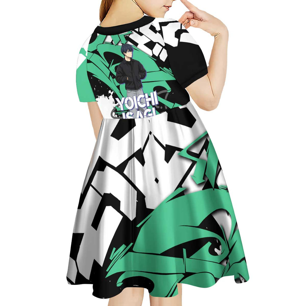 Yoichi Isagi Blue Lock Kid Short Sleeve Dress Green Graffiti Anime Aesthetic