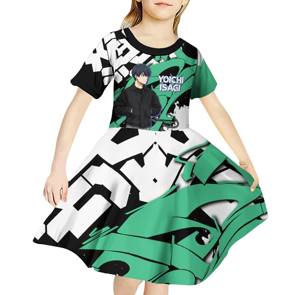Yoichi Isagi Blue Lock Kid Short Sleeve Dress Green Graffiti Anime Aesthetic