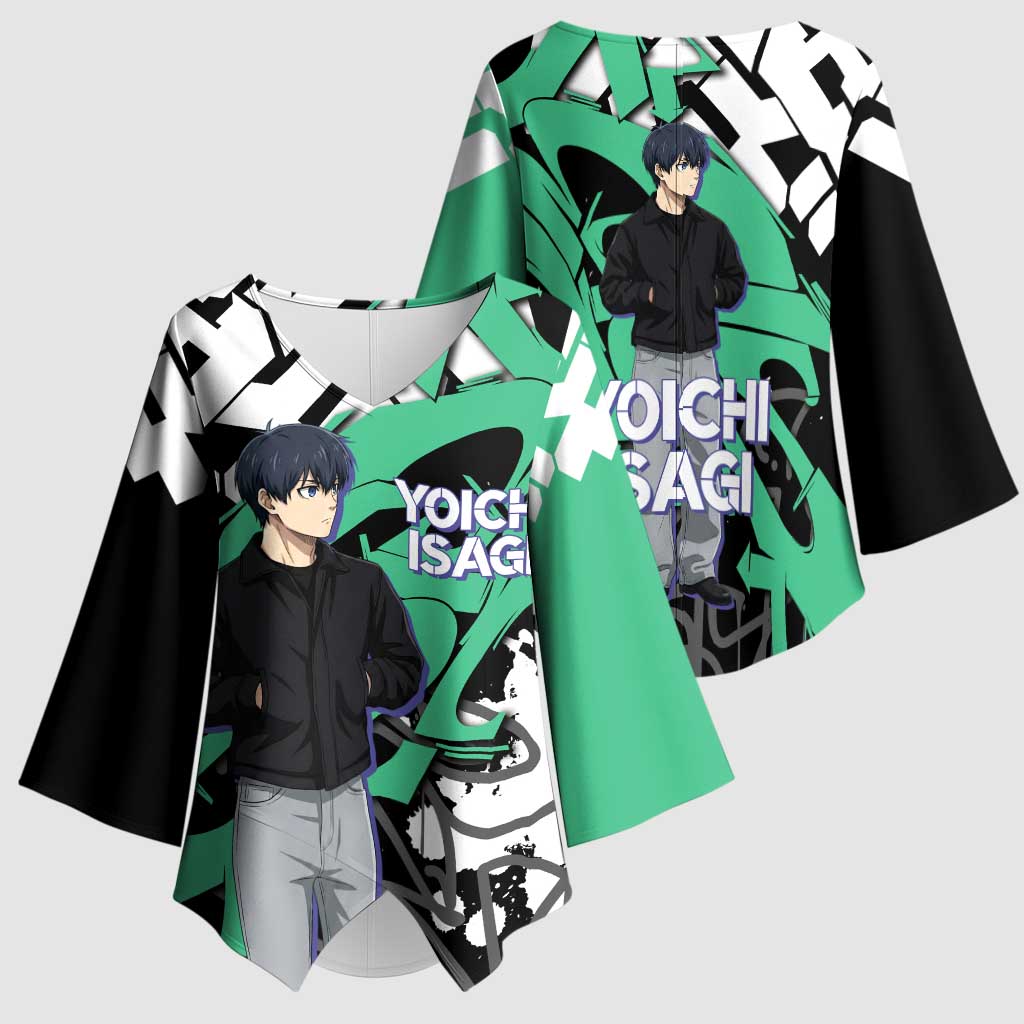 Yoichi Isagi Blue Lock Kimono Sleeve Blouse Green Graffiti Anime Aesthetic