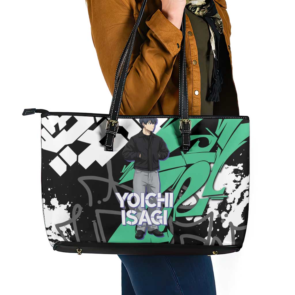 Yoichi Isagi Blue Lock Leather Tote Bag Green Graffiti Anime Aesthetic