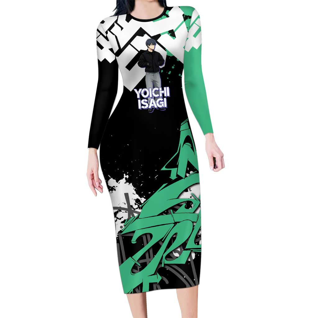 Yoichi Isagi Blue Lock Long Sleeve Bodycon Dress Green Graffiti Anime Aesthetic