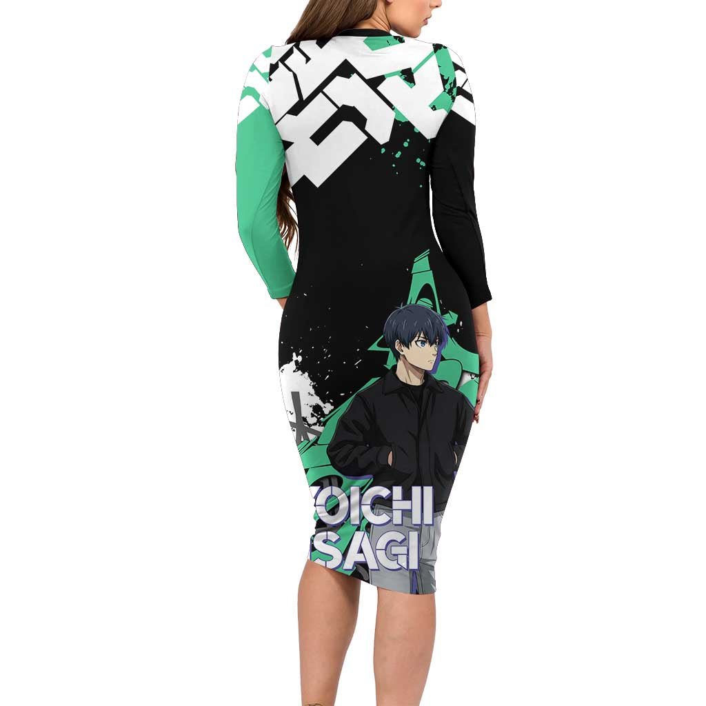 Yoichi Isagi Blue Lock Long Sleeve Bodycon Dress Green Graffiti Anime Aesthetic