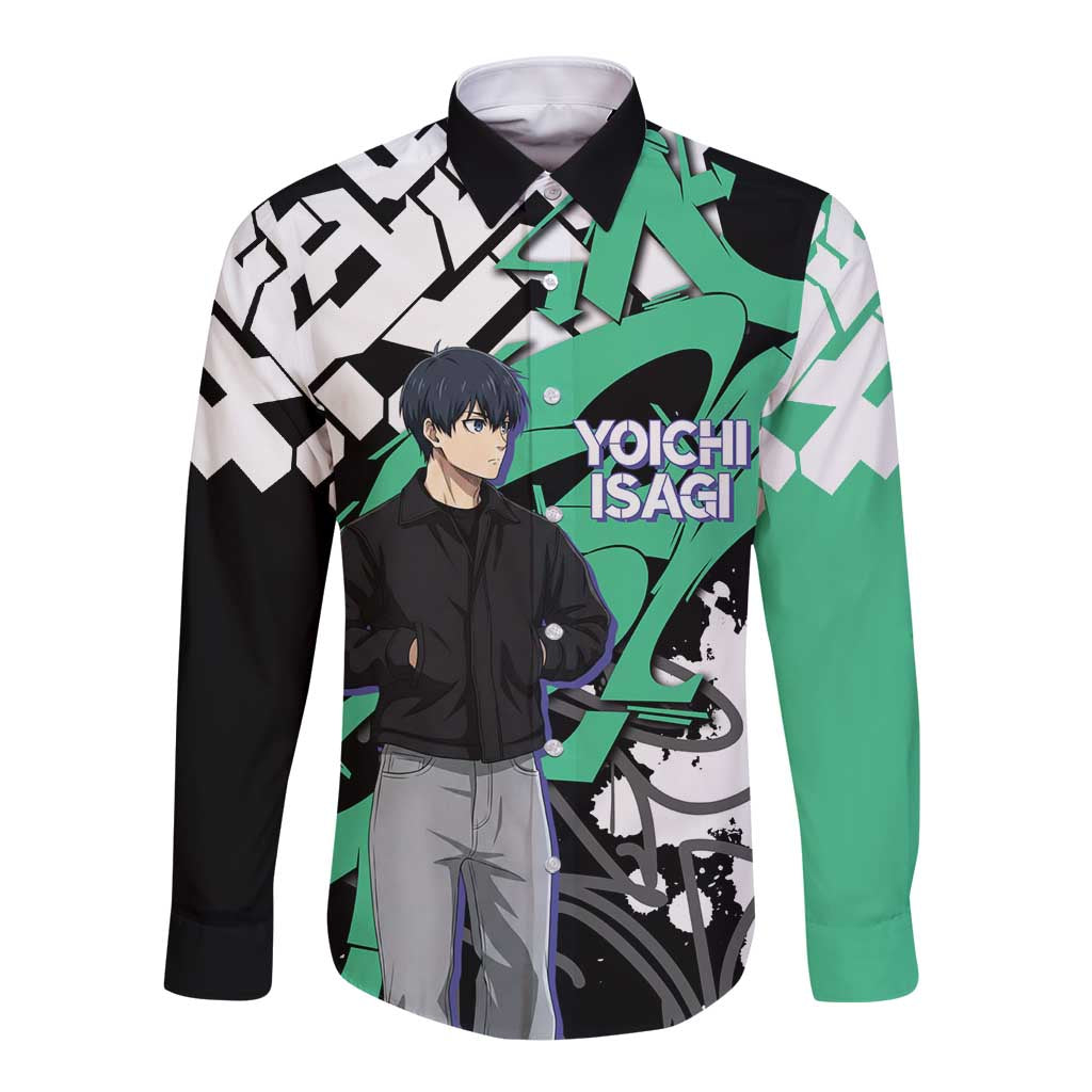 Yoichi Isagi Blue Lock Long Sleeve Button Shirt Green Graffiti Anime Aesthetic