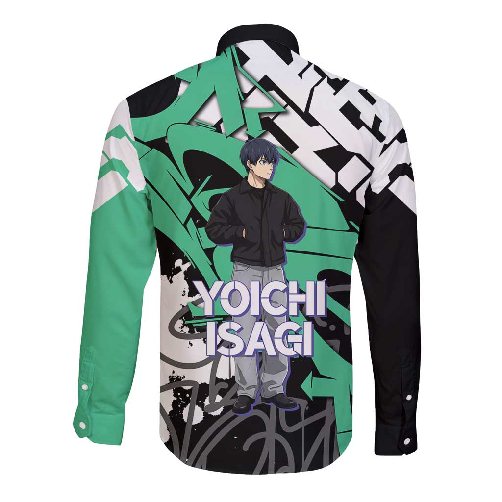 Yoichi Isagi Blue Lock Long Sleeve Button Shirt Green Graffiti Anime Aesthetic